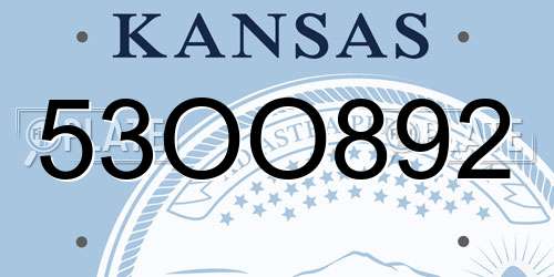 53OO892 Kansas License Plate