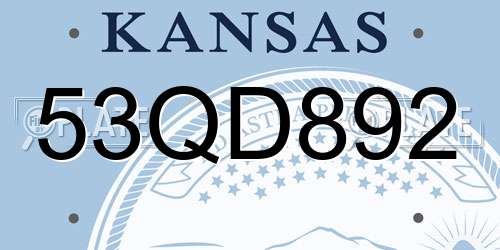 53QD892 Kansas License Plate