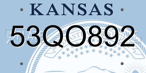 53QO892 Kansas License Plate