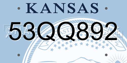 53QQ892 Kansas License Plate