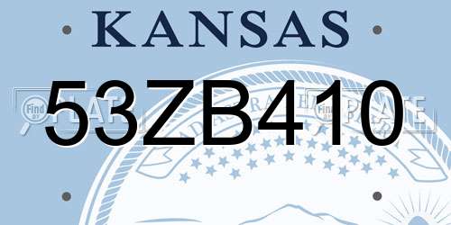 53ZB410 Kansas License Plate