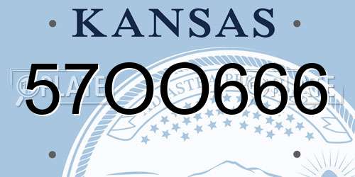 57OO666 Kansas License Plate