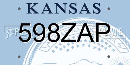 598ZAP Kansas License Plate