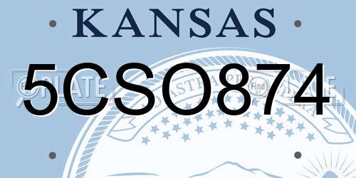 5CSO874 Kansas License Plate