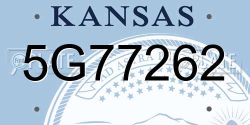 5G77262 Kansas License Plate