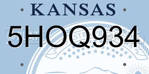 5HOQ934 Kansas License Plate