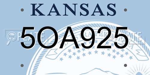 5OA925 Kansas License Plate