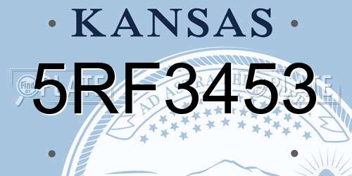 5RF3453 Kansas License Plate