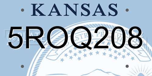 5ROQ208 Kansas License Plate
