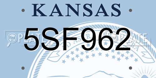 5SF962 Kansas License Plate