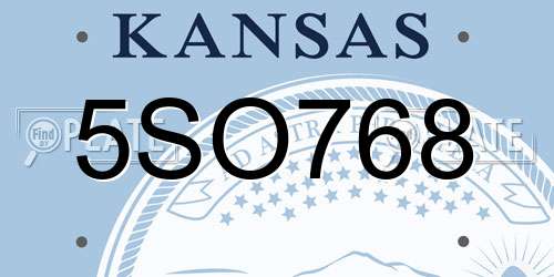 5SO768 Kansas License Plate