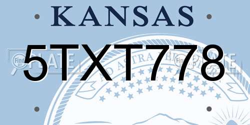 5TXT778 Kansas License Plate