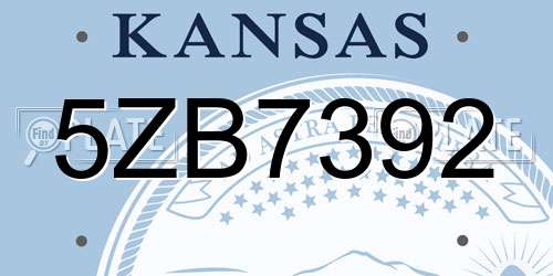 5ZB7392 Kansas License Plate