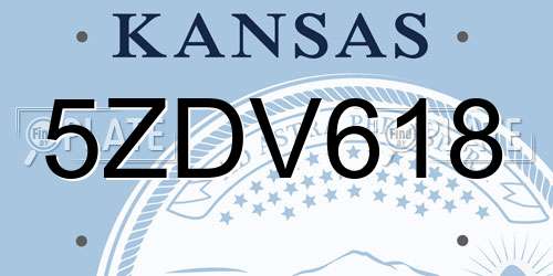 5ZDV618 Kansas License Plate