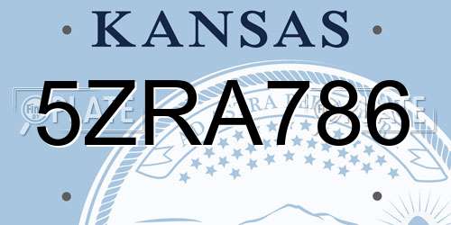 5ZRA786 Kansas License Plate