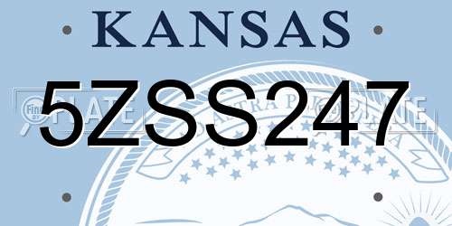 5ZSS247 Kansas License Plate
