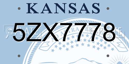 5ZX7778 Kansas License Plate