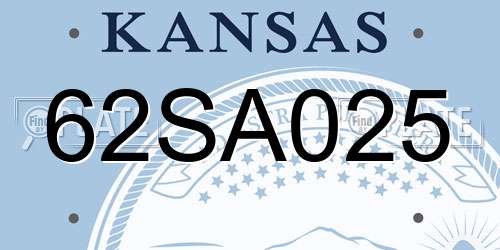 62SA025 Kansas License Plate
