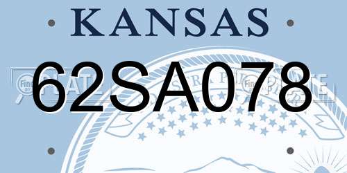 62SA078 Kansas License Plate