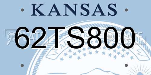 62TS800 Kansas License Plate