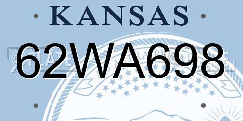 62WA698 Kansas License Plate