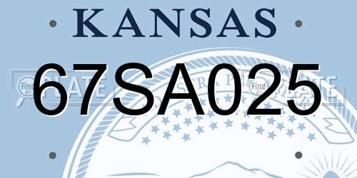 67SA025 Kansas License Plate