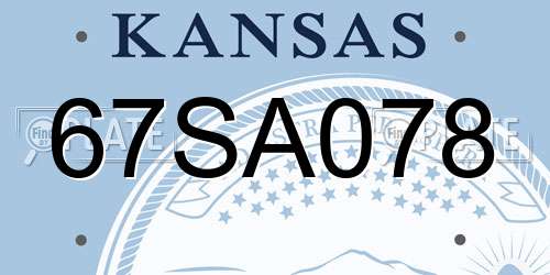 67SA078 Kansas License Plate