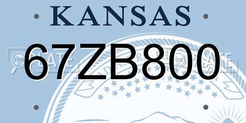 67ZB800 Kansas License Plate