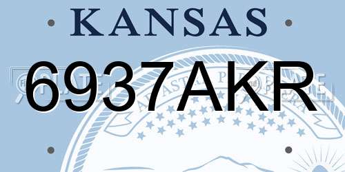 6937AKR Kansas License Plate