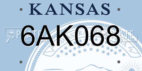 6AK068 Kansas License Plate