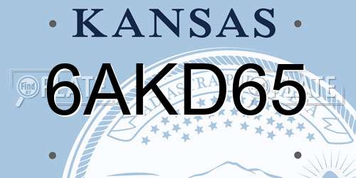 6AKD65 Kansas License Plate