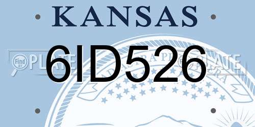 6ID526 Kansas License Plate