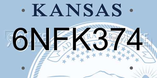 6NFK374 Kansas License Plate