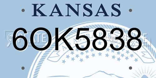 6OK5838 Kansas License Plate