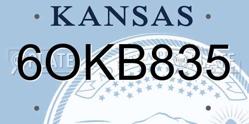 6OKB835 Kansas License Plate