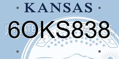 6OKS838 Kansas License Plate