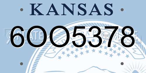 6OO5378 Kansas License Plate
