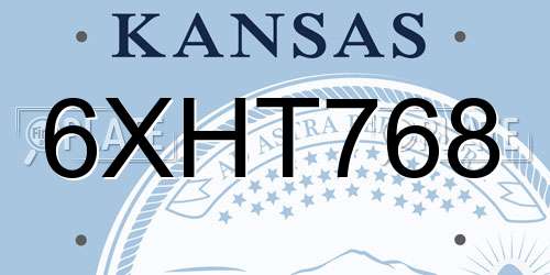 6XHT768 Kansas License Plate