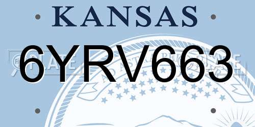 6YRV663 Kansas License Plate