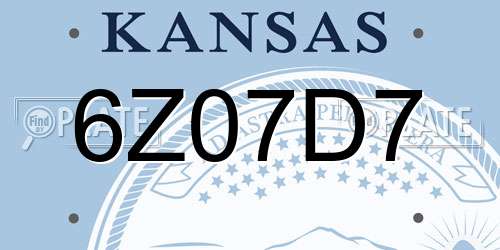 6Z07D7 Kansas License Plate