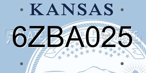 6ZBA025 Kansas License Plate