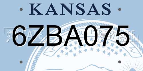 6ZBA075 Kansas License Plate