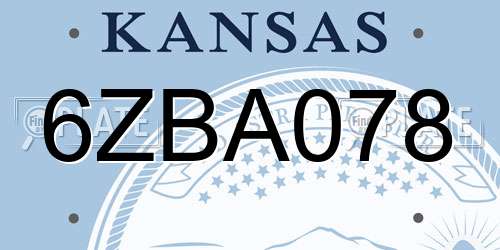 6ZBA078 Kansas License Plate