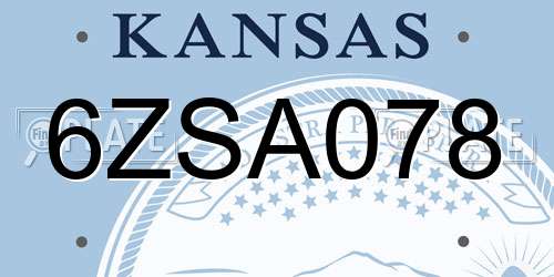 6ZSA078 Kansas License Plate
