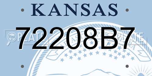 72208B7 Kansas License Plate