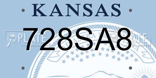 728SA8 Kansas License Plate