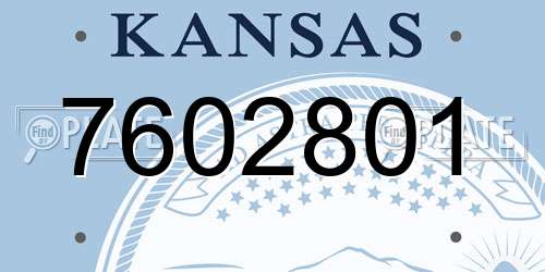 7602801 Kansas License Plate
