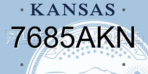 7685AKN Kansas License Plate