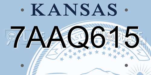 7AAQ615 Kansas License Plate