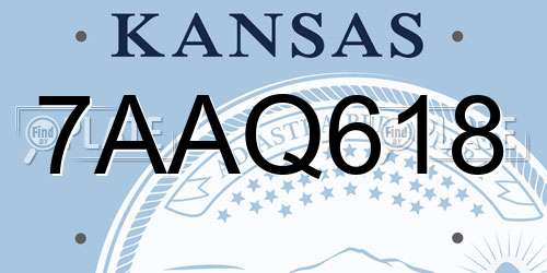 7AAQ618 Kansas License Plate